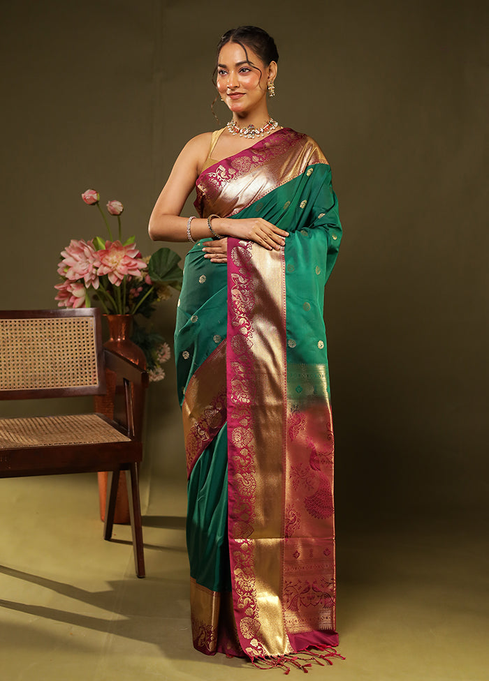 Green Kanjivaram Silk Saree With Blouse Piece
