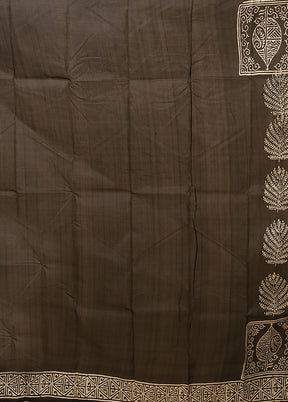 Black Printed Pure Silk Saree Without Blouse Piece