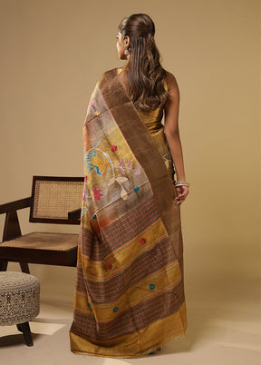 Multicolor Handloom Tussar Pure Silk Saree With Blouse Piece