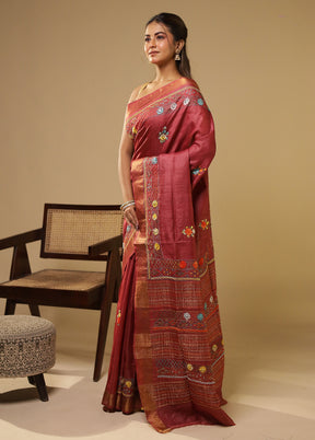 Multicolor Handloom Tussar Pure Silk Saree With Blouse Piece