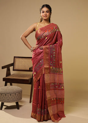Multicolor Handloom Tussar Pure Silk Saree With Blouse Piece