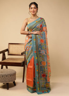Multicolor Handloom Tussar Pure Silk Saree With Blouse Piece