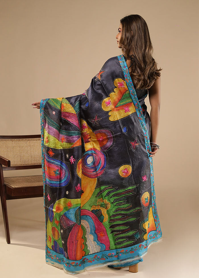 Multicolor Handloom Tussar Pure Silk Saree With Blouse Piece