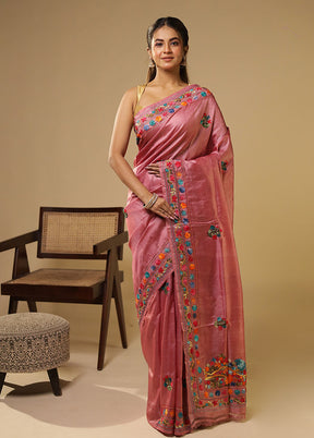 Purple Handloom Tussar Pure Silk Saree With Blouse Piece