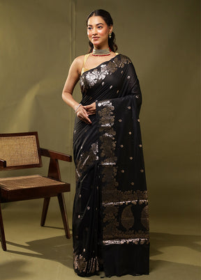Black Cotton Saree With Blouse Piece