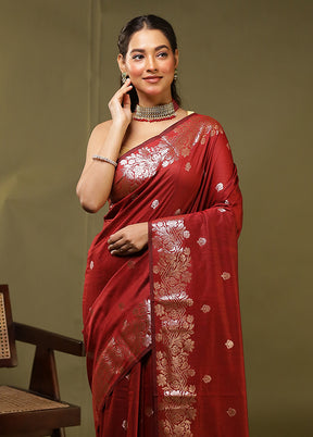 Red Cotton Saree With Blouse Piece