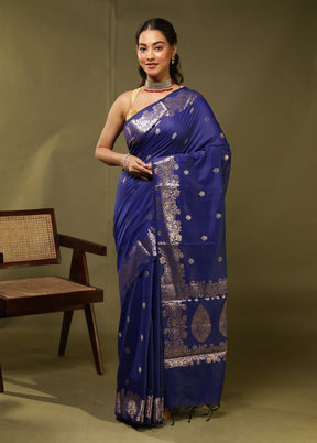 Blue Cotton Saree With Blouse Piece