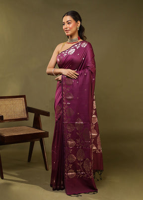 Purple Cotton Saree With Blouse Piece