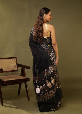 Black Cotton Saree With Blouse Piece