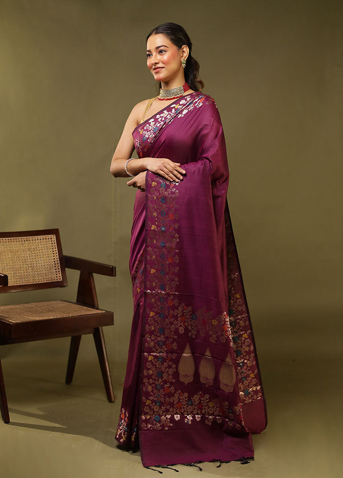 Purple Cotton Saree With Blouse Piece