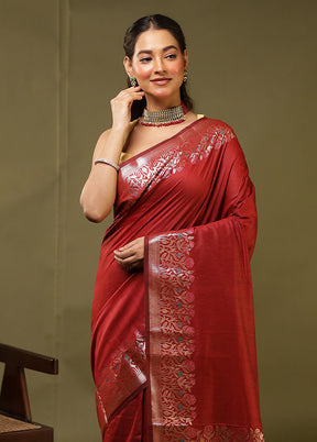 Red Cotton Saree With Blouse Piece