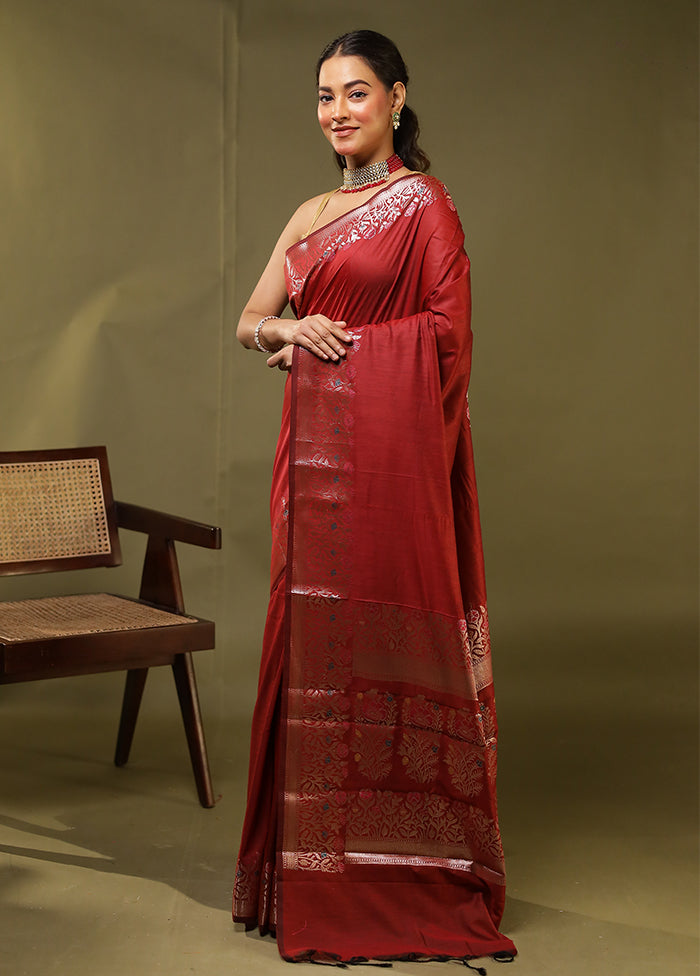 Red Cotton Saree With Blouse Piece