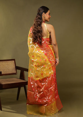 Yellow Organza Saree With Blouse Piece
