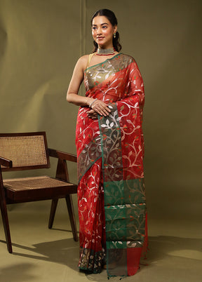 Red Organza Saree With Blouse Piece