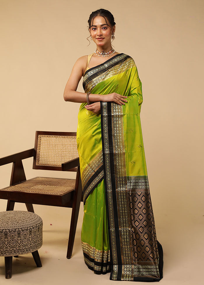 Green Handloom Bomkai Pure Silk Saree With Blouse Piece