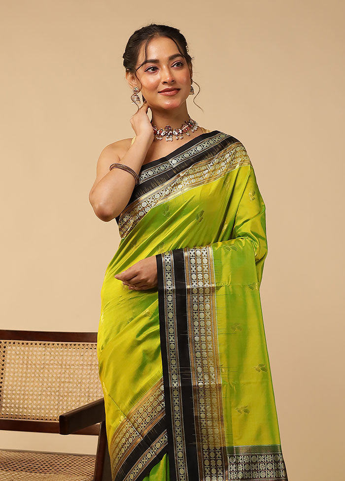 Green Handloom Bomkai Pure Silk Saree With Blouse Piece