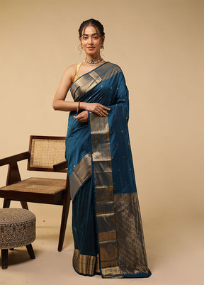 Blue Kanjivaram Silk Saree With Blouse Piece