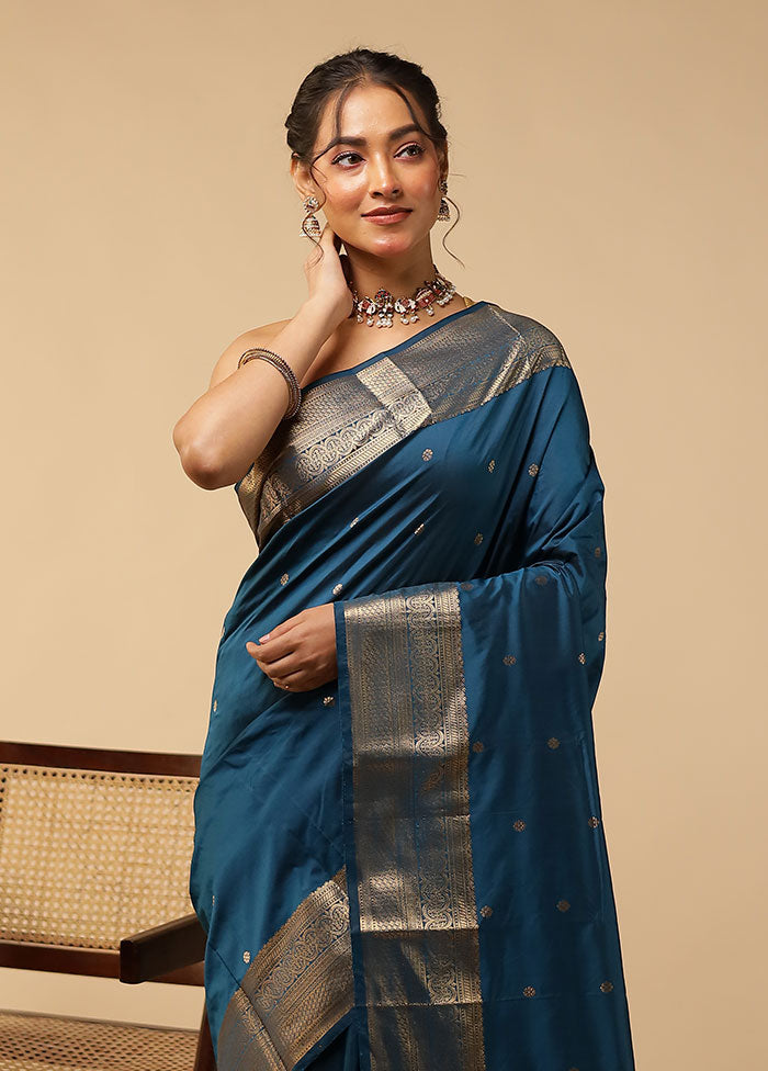 Blue Kanjivaram Silk Saree With Blouse Piece