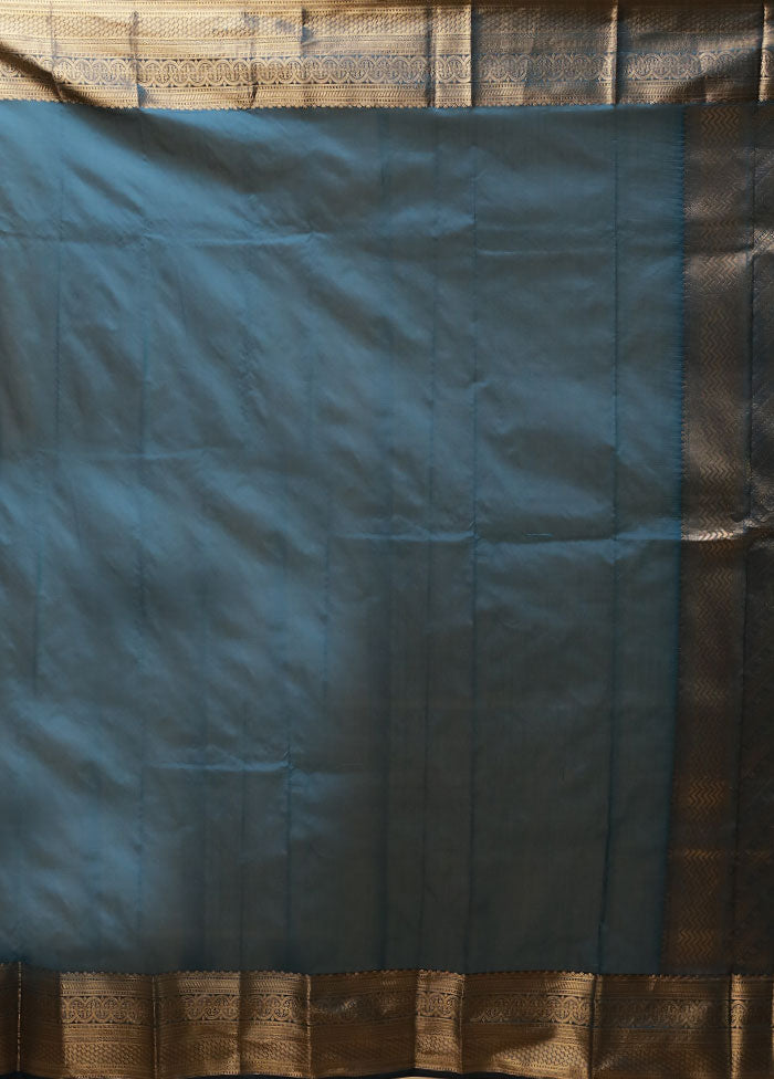 Blue Kanjivaram Silk Saree With Blouse Piece