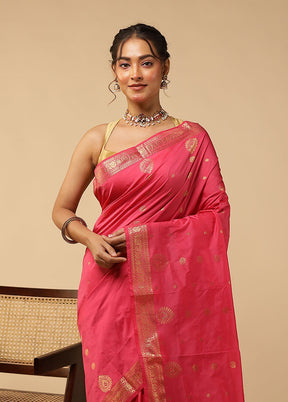 Pink Kanjivaram Silk Saree With Blouse Piece