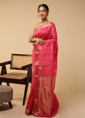 Pink Kanjivaram Silk Saree With Blouse Piece