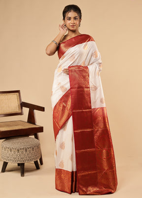 White Kanjivaram Silk Saree With Blouse Piece