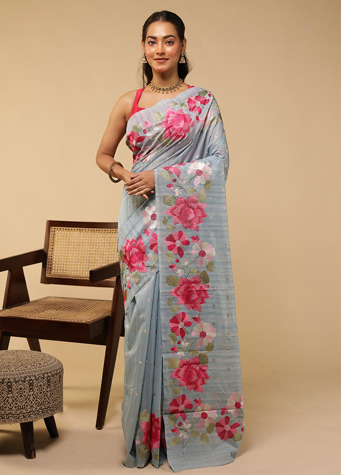 Blue Pure Cotton Saree With Blouse Piece