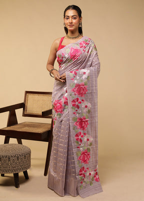 Purple Pure Cotton Saree With Blouse Piece
