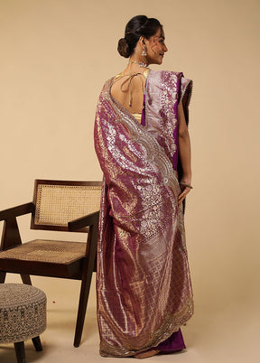Purple Handloom Pure Georgette Saree With Blouse Piece