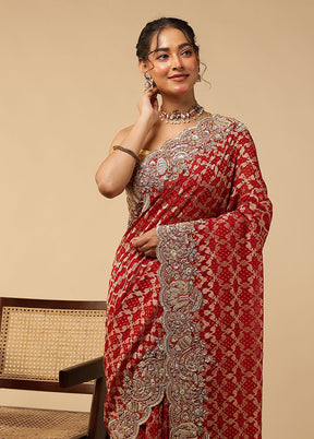 Maroon Handloom Pure Georgette Saree With Blouse Piece