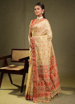 Cream Assam Silk Saree With Blouse Piece