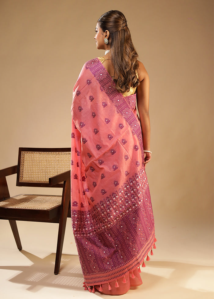 Pink Assam Silk Saree With Blouse Piece