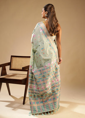 Green Assam Silk Saree With Blouse Piece