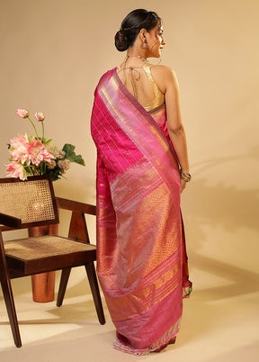 Pink Gadwal Pure Silk Saree Without Blouse Piece