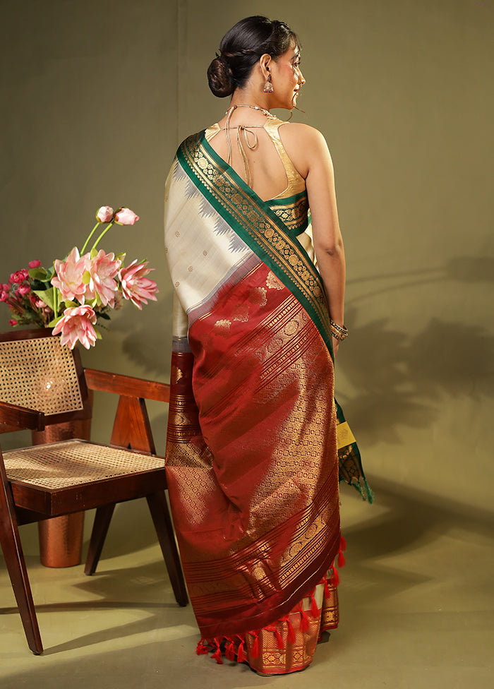Cream Gadwal Pure Silk Saree Without Blouse Piece