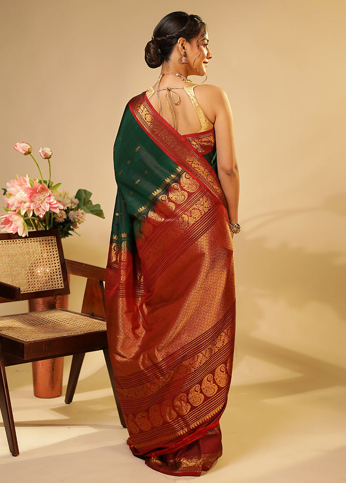 Green Gadwal Pure Silk Saree Without Blouse Piece