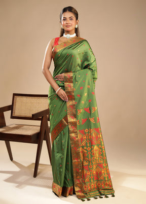 Green Assam Silk Saree With Blouse Piece