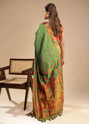 Green Assam Silk Saree With Blouse Piece
