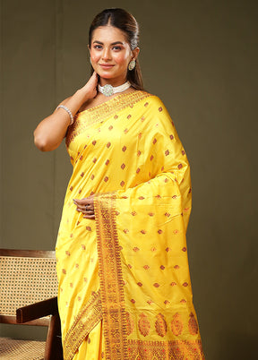 Yellow Assam Silk Saree With Blouse Piece
