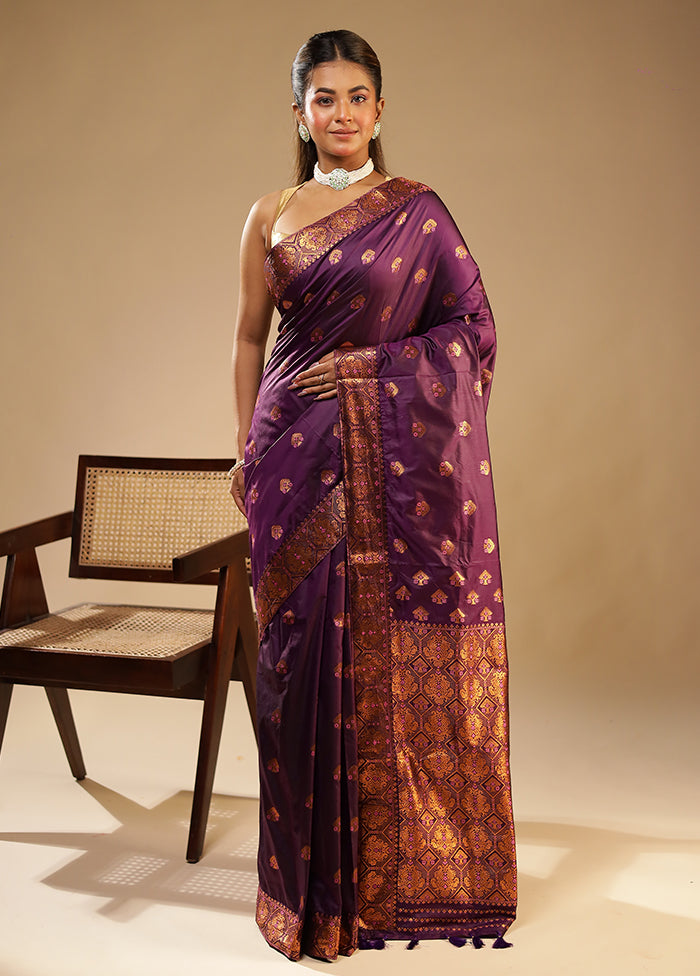 Purple Assam Silk Saree With Blouse Piece