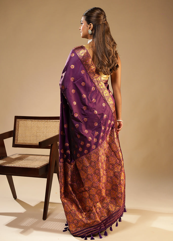 Purple Assam Silk Saree With Blouse Piece