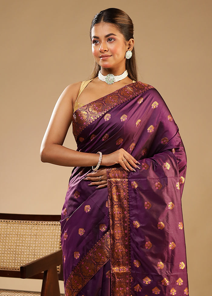 Purple Assam Silk Saree With Blouse Piece