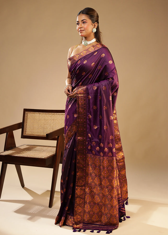 Purple Assam Silk Saree With Blouse Piece