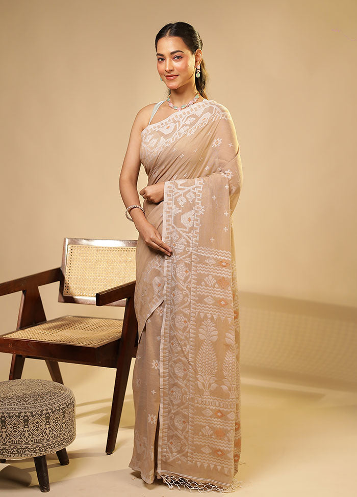 Cream Matka Silk Saree With Blouse Piece