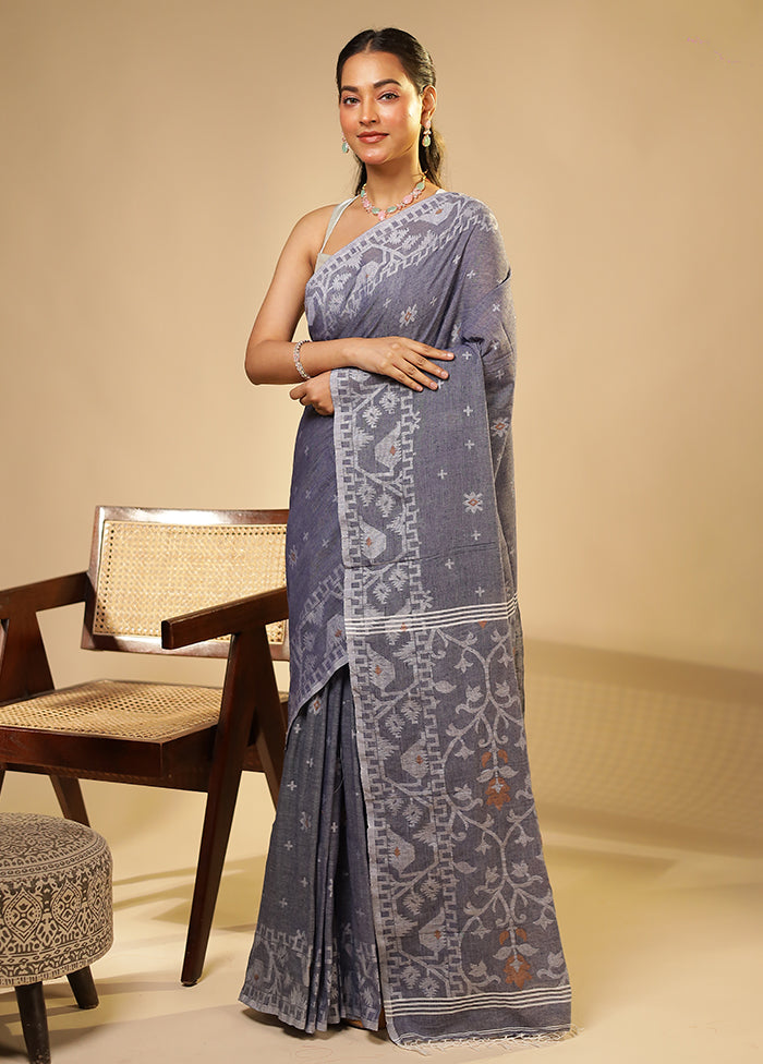 Blue Matka Silk Saree With Blouse Piece
