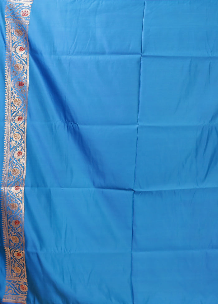 Blue Handloom Banarasi Pure Silk Saree With Blouse Piece