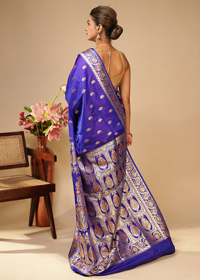 Blue Handloom Banarasi Pure Silk Saree With Blouse Piece