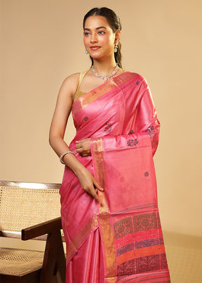 Purple Handloom Tussar Pure Silk Saree With Blouse Piece