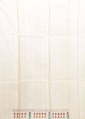 Cream Handloom Tussar Pure Silk Saree With Blouse Piece