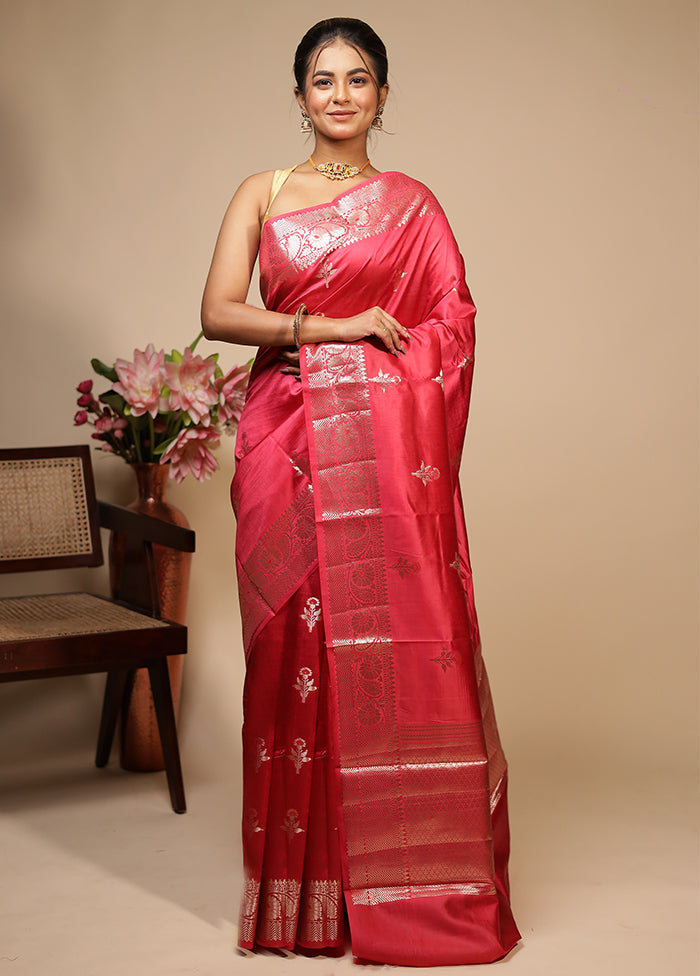 Pink Dupion Silk Saree With Blouse Piece